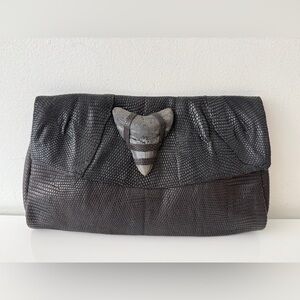 DEBORAH BARNET Lizard Shark Tooth Small Envelope Clutch Bag Handbag